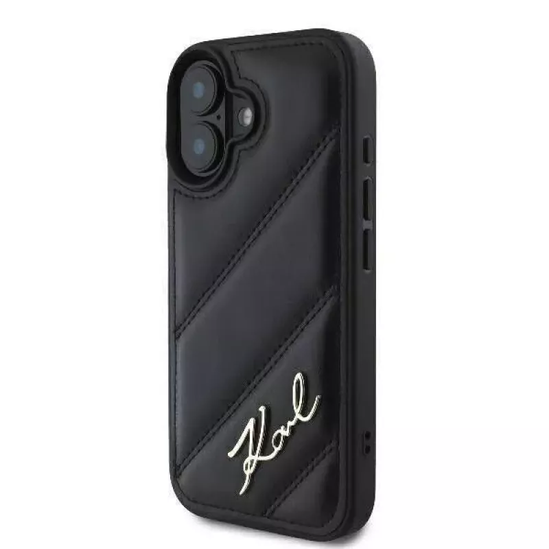 Karl Lagerfeld Custodia rigida per iPhone 16, Quilted Signature, nera