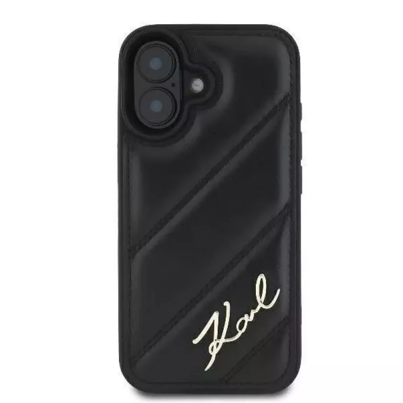 Karl Lagerfeld Custodia rigida per iPhone 16, Quilted Signature, nera
