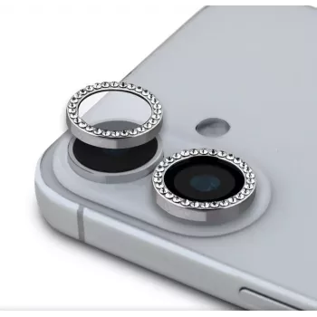 Guess Apple iPhone 16/16 Plus Fixed Glitter Protective Lens argento