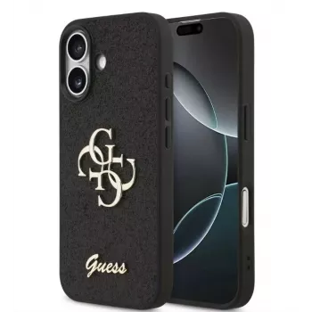 Guess Apple iPhone 17 PU Fixed Glitter 4G Metal Logo Case nero