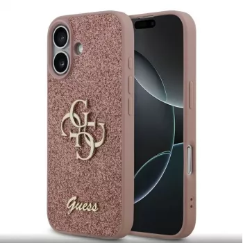 Custodia Guess PU Fixed Glitter 4G Metal Logo per iPhone 17, rosa