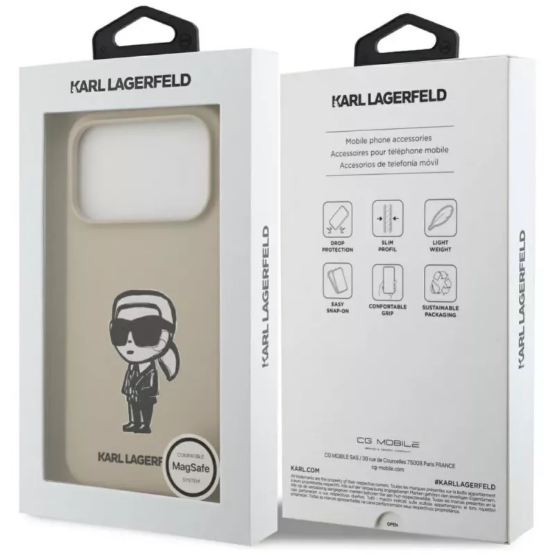 Karl Lagerfeld Custodia in silicone per Apple iPhone 17 Pro con MagSafe - marrone (KL Sketch & Logo)