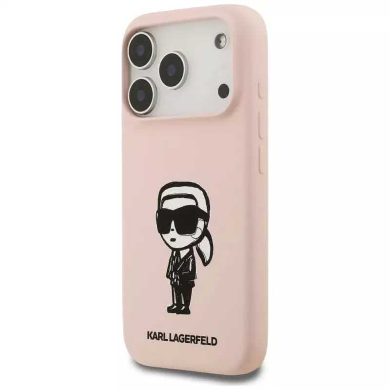 Karl Lagerfeld Custodia in silicone per iPhone 17 Pro con MagSafe, KL Sketch & Logo, rosa
