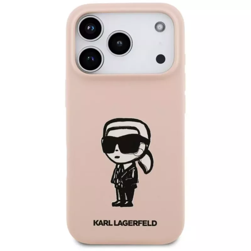 Karl Lagerfeld Custodia in silicone per iPhone 17 Pro con MagSafe, KL Sketch & Logo, rosa