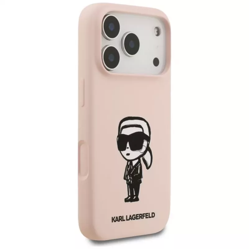 Karl Lagerfeld Custodia in silicone per iPhone 17 Pro con MagSafe, KL Sketch & Logo, rosa