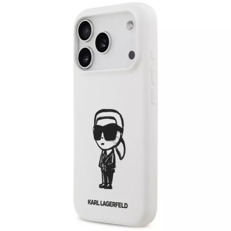 Karl Lagerfeld Custodia in silicone KL Sketch & Logo per Apple iPhone 17 Pro con MagSafe - bianco
