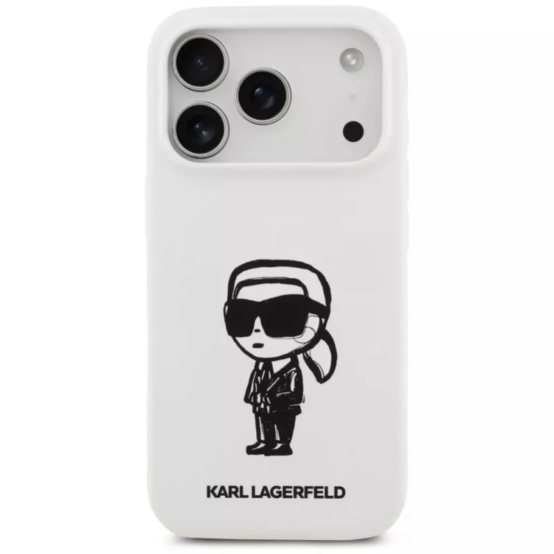 Karl Lagerfeld Custodia in silicone KL Sketch & Logo per Apple iPhone 17 Pro con MagSafe - bianco