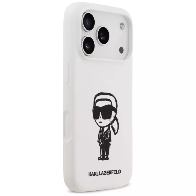 Karl Lagerfeld Custodia in silicone KL Sketch & Logo per Apple iPhone 17 Pro con MagSafe - bianco
