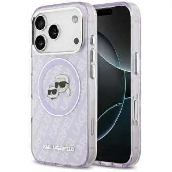 Karl Lagerfeld Custodia in silicone per Apple iPhone 17 Pro con MagSafe K&C Heads Logo viola