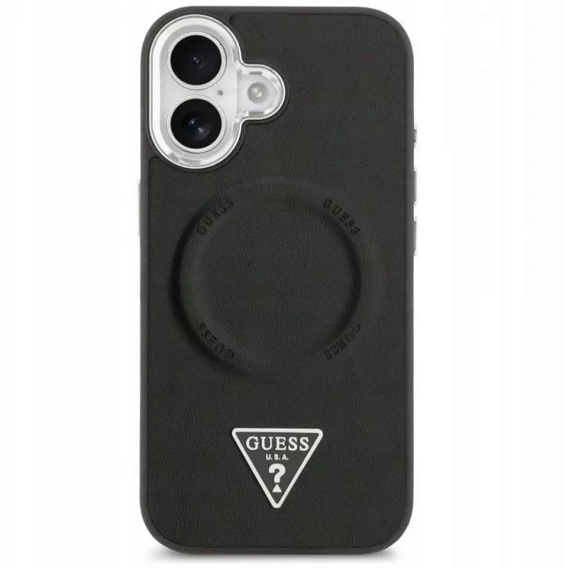 Guess Custodia MagSafe in pelle PU Triangle Logo per Apple iPhone 17 nero