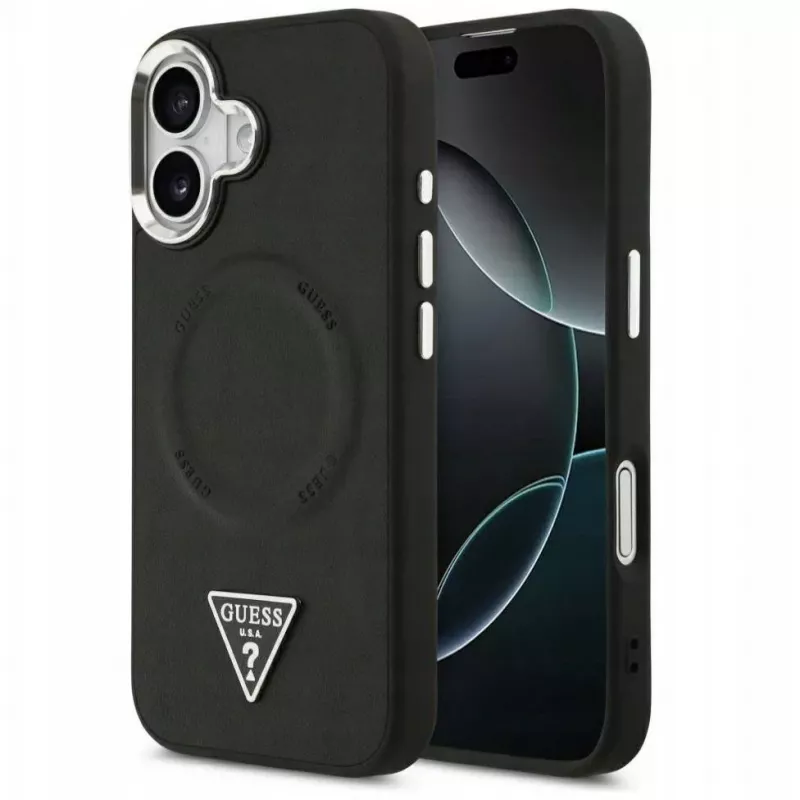 Guess Custodia MagSafe in pelle PU Triangle Logo per Apple iPhone 17 nero