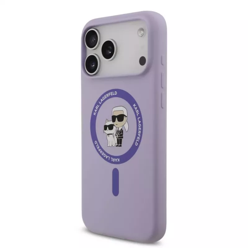 Karl Lagerfeld Custodia in silicone liquido Karl and Choupette MagSafe per Apple iPhone 17 Pro Max viola