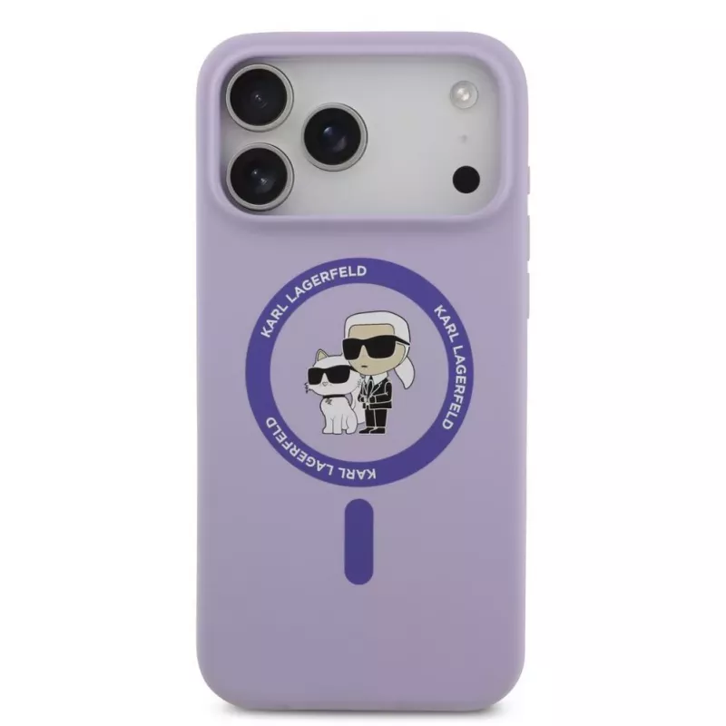 Karl Lagerfeld Custodia in silicone liquido Karl and Choupette MagSafe per Apple iPhone 17 Pro Max viola