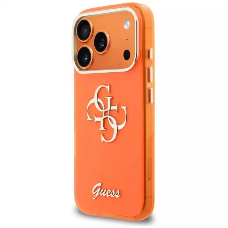 Guess IML 4G Script Metal Custodia per iPhone 17 Pro, arancione