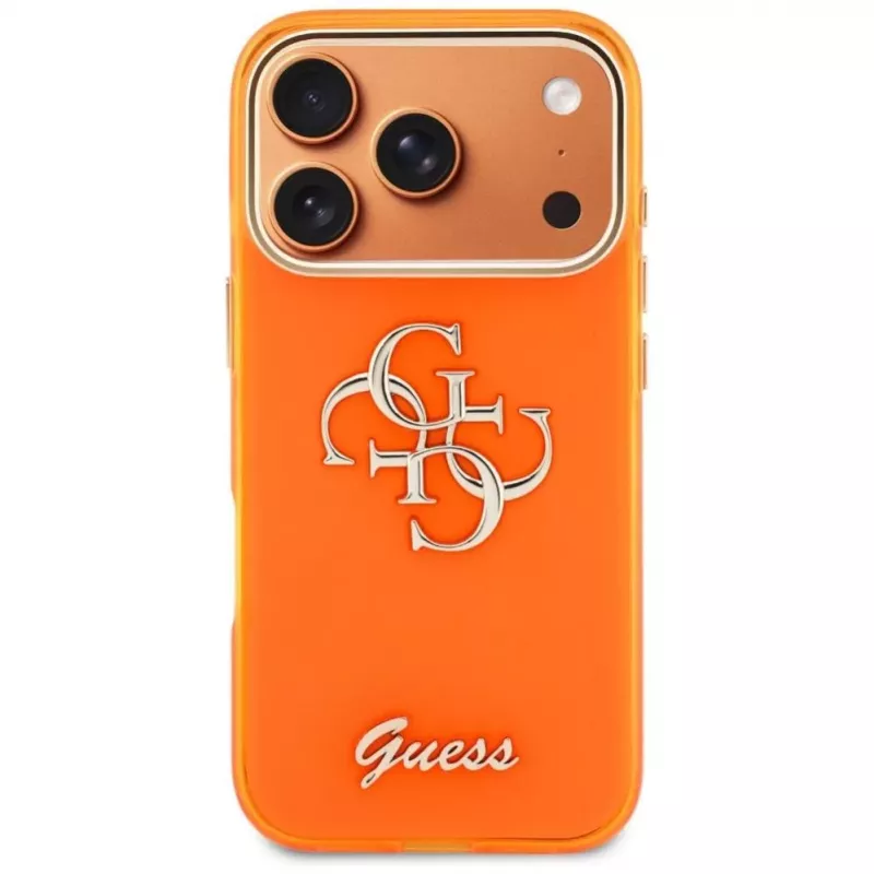 Guess IML 4G Script Metal Custodia per iPhone 17 Pro, arancione