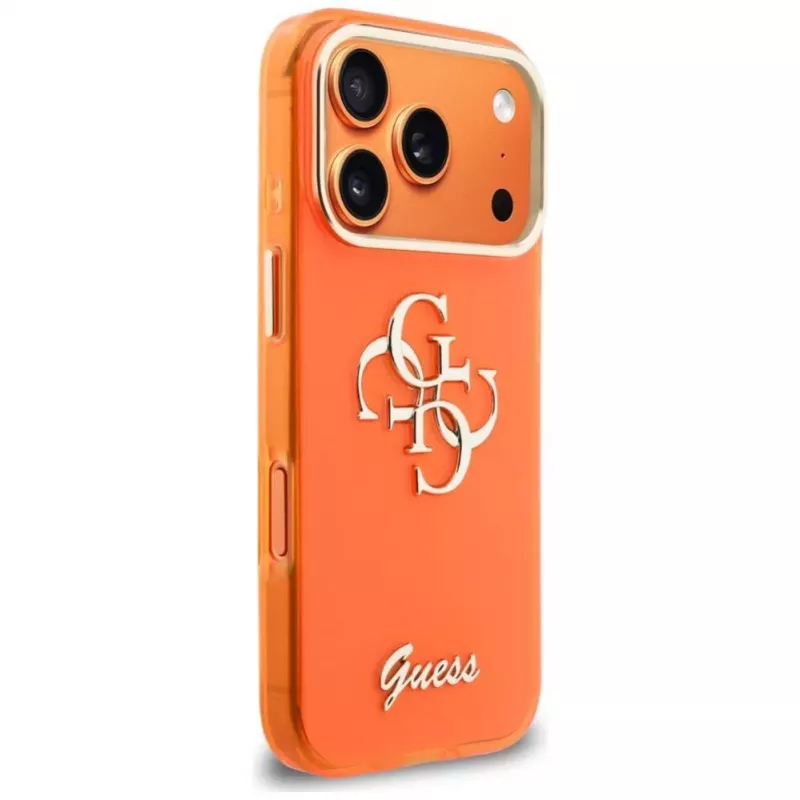 Guess IML 4G Script Metal Custodia per iPhone 17 Pro, arancione