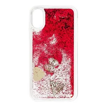 Guess Apple iPhone X/XS Glitter Hearts custodia lampone