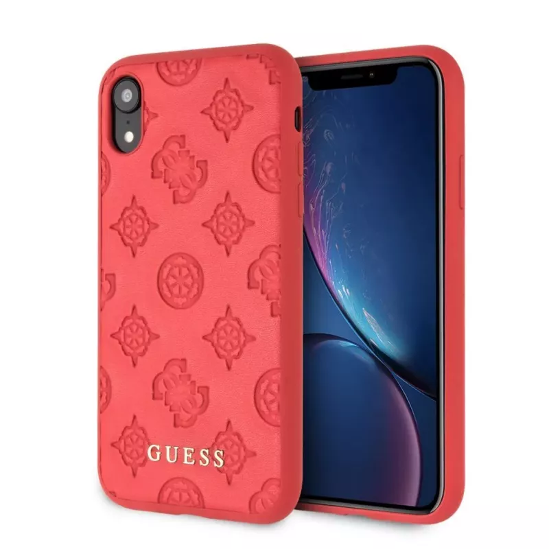 Guess Apple iPhone XR Debossed custodia rigida in pelle PU rosso peonia