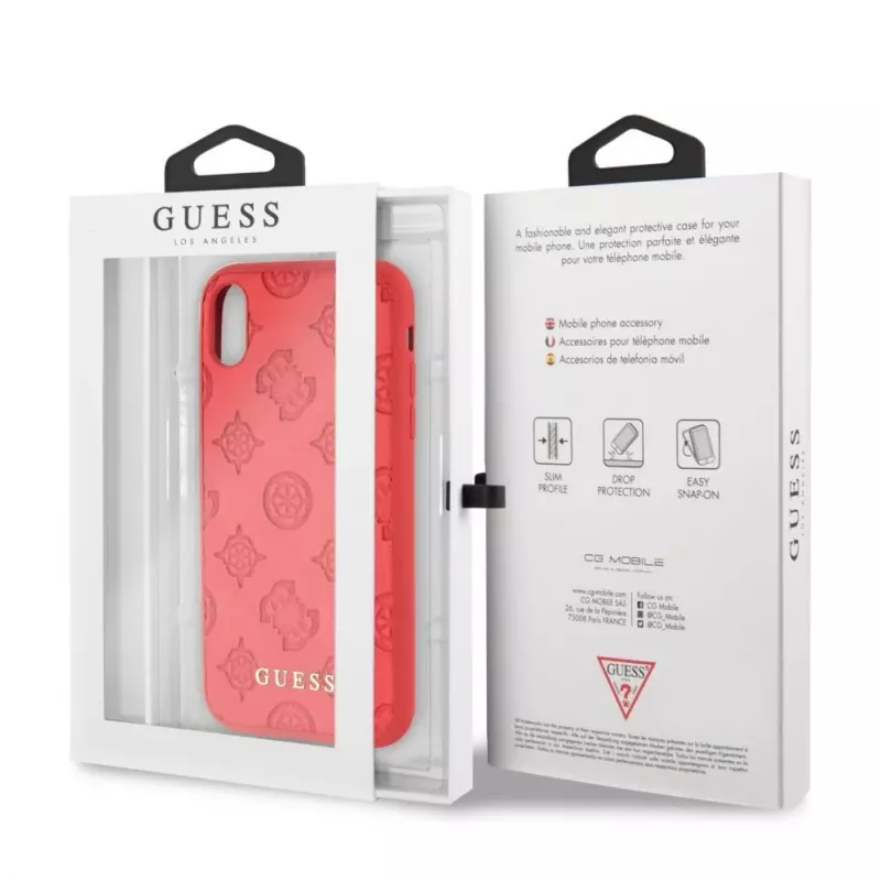 Guess Apple iPhone XR Debossed custodia rigida in pelle PU rosso peonia