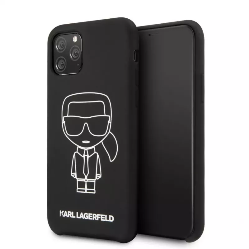 Karl Lagerfeld Apple iPhone 11 Pro Custodia Posteriore Silicone Ikonik White Outline Nero