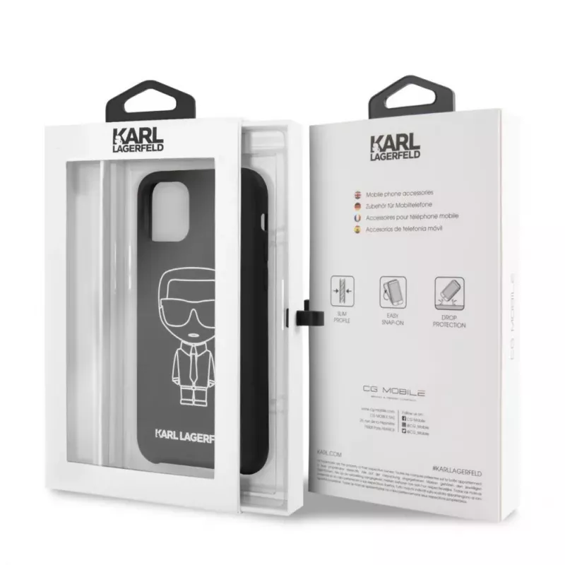 Karl Lagerfeld Apple iPhone 11 Pro Custodia Posteriore Silicone Ikonik White Outline Nero