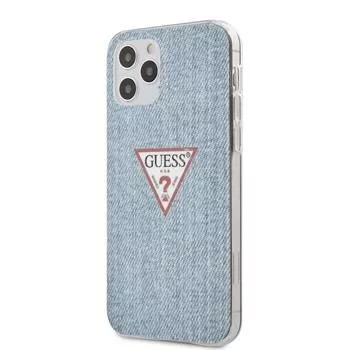 Guess iPhone 12/12 Pro Custodia PC/TPU Denim Triangle Azzurro