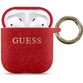 Guess Custodia in silicone Glitter rossa per AirPods Pro