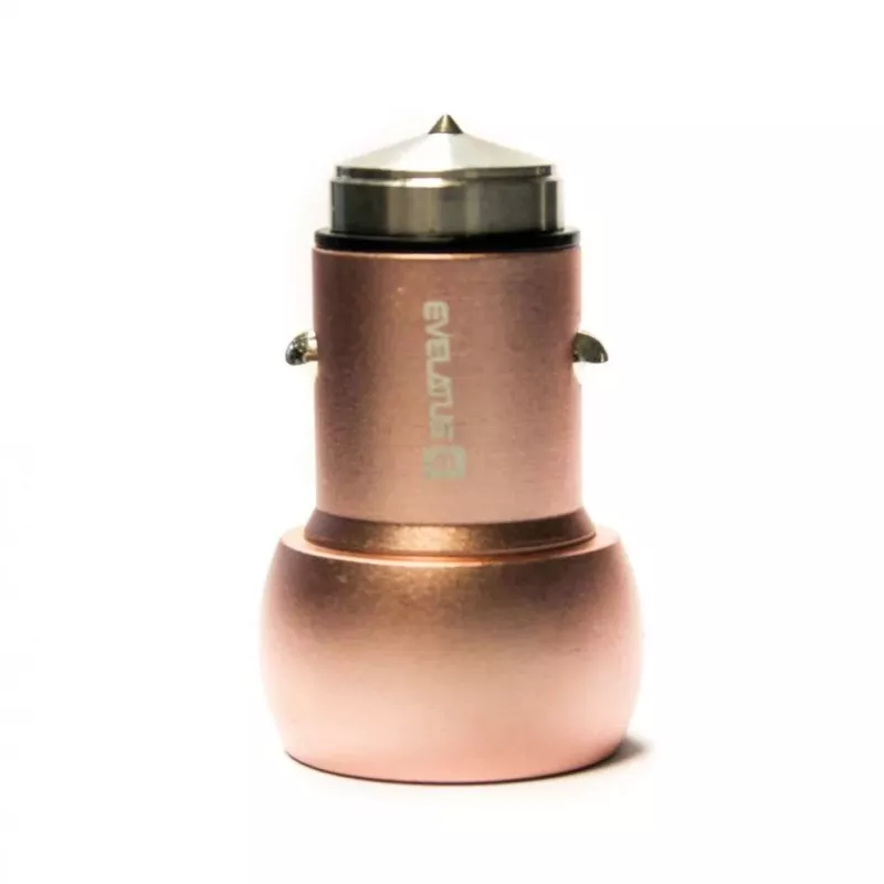 Evelatus caricabatterie da auto universale ECC01 rosa 2 porte USB 3.1A con strumento di emergenza in acciaio inox