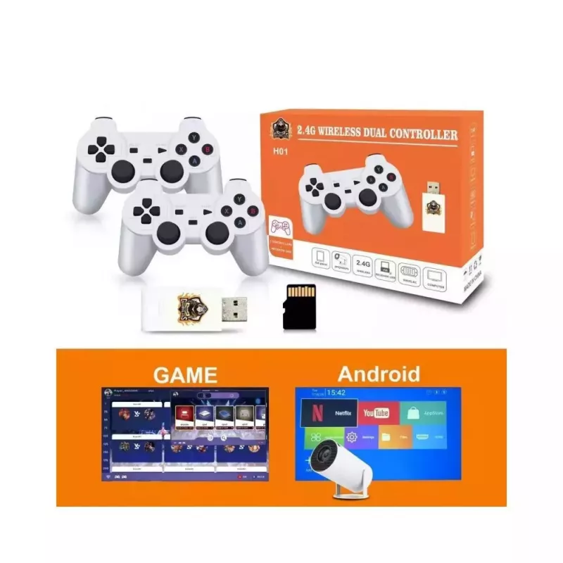 GameBox HY00 console retro 64bit 20K Game 4K HDMI Stick / Android Box con 2x controller wireless bianco