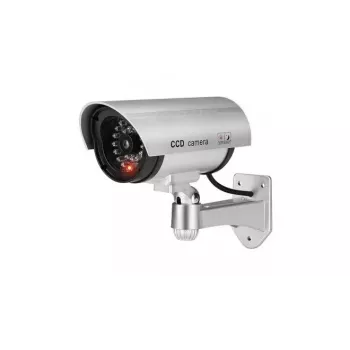 iWear IR1 finta telecamera di sicurezza CCTV con luce rossa lampeggiante, 2x batteria AA, argento