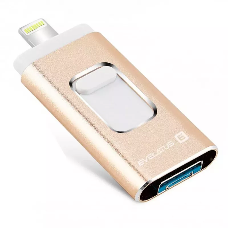Evelatus Chiavetta USB a Lightning 32GB 3in1 (USB, iPhone e Micro) oro