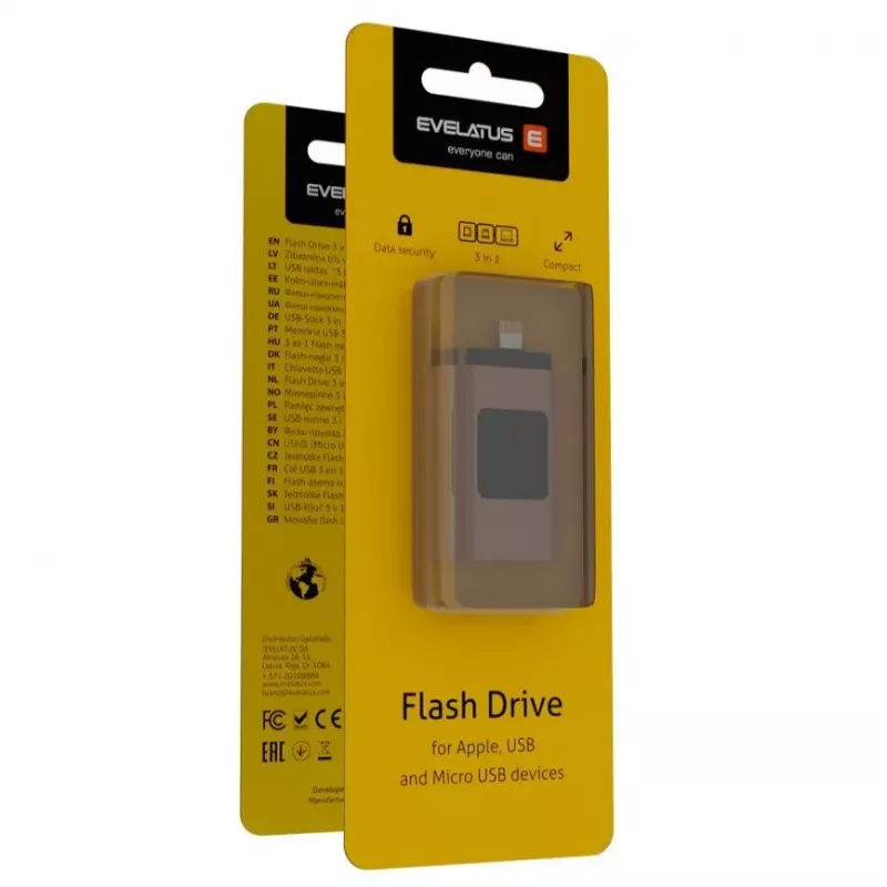 Evelatus Chiavetta USB a Lightning 32GB 3in1 (USB, iPhone e Micro) oro