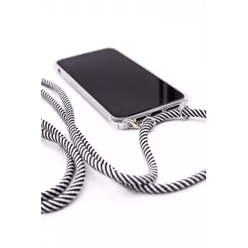 Evelatus Apple iPhone 11 Pro Max cover con cordino nero a righe trasparente