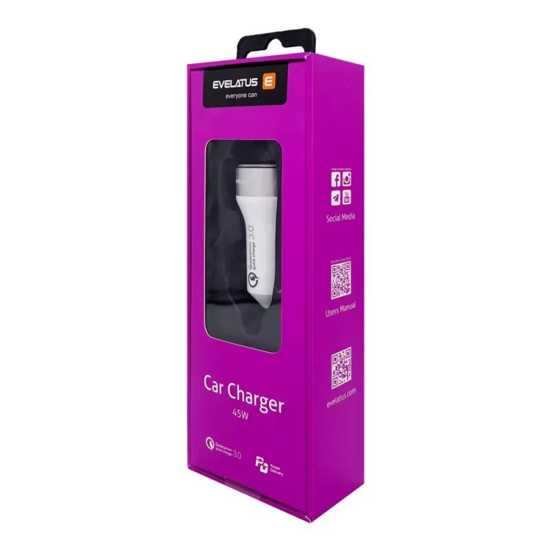 Evelatus Caricabatterie rapido per auto QCC03, bianco