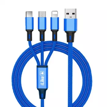 iLike Cavo di ricarica 3 in 1 CCI02 blu