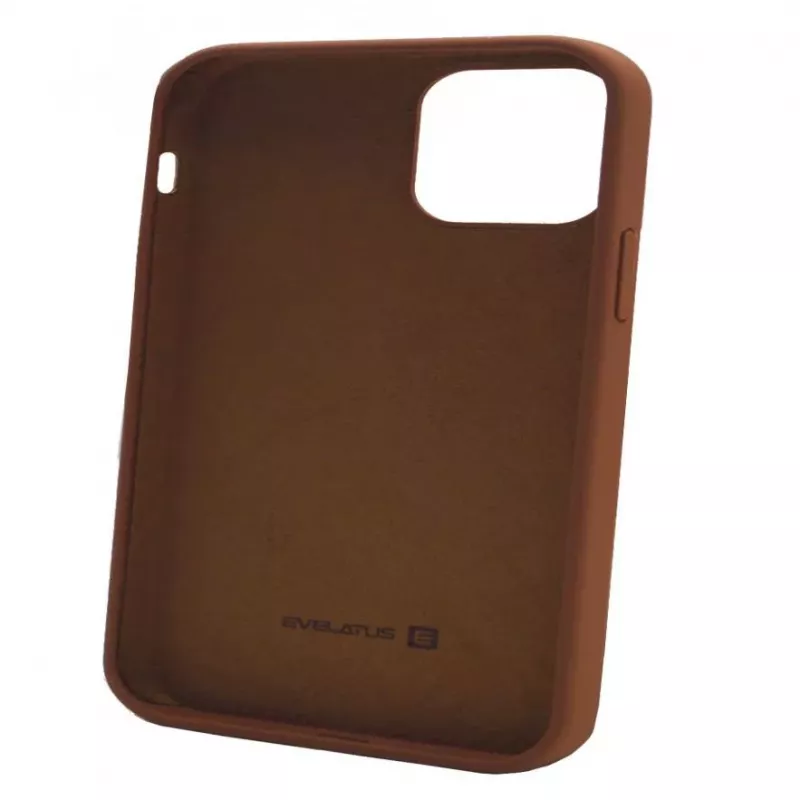 Evelatus Custodia in silicone Premium Soft Touch per Apple iPhone 12/12 Pro marrone caffè