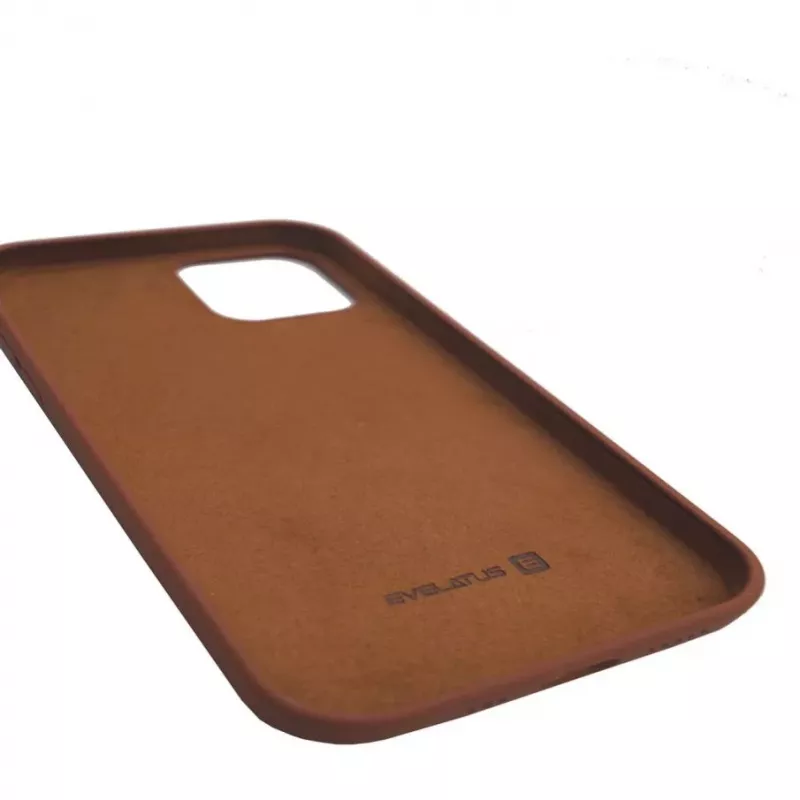 Evelatus Custodia in silicone Premium Soft Touch per Apple iPhone 12/12 Pro marrone caffè