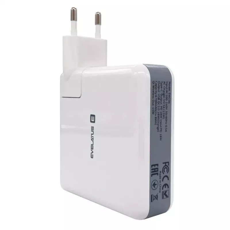 Evelatus adattatore da viaggio con caricabatterie wireless EWC06 bianco