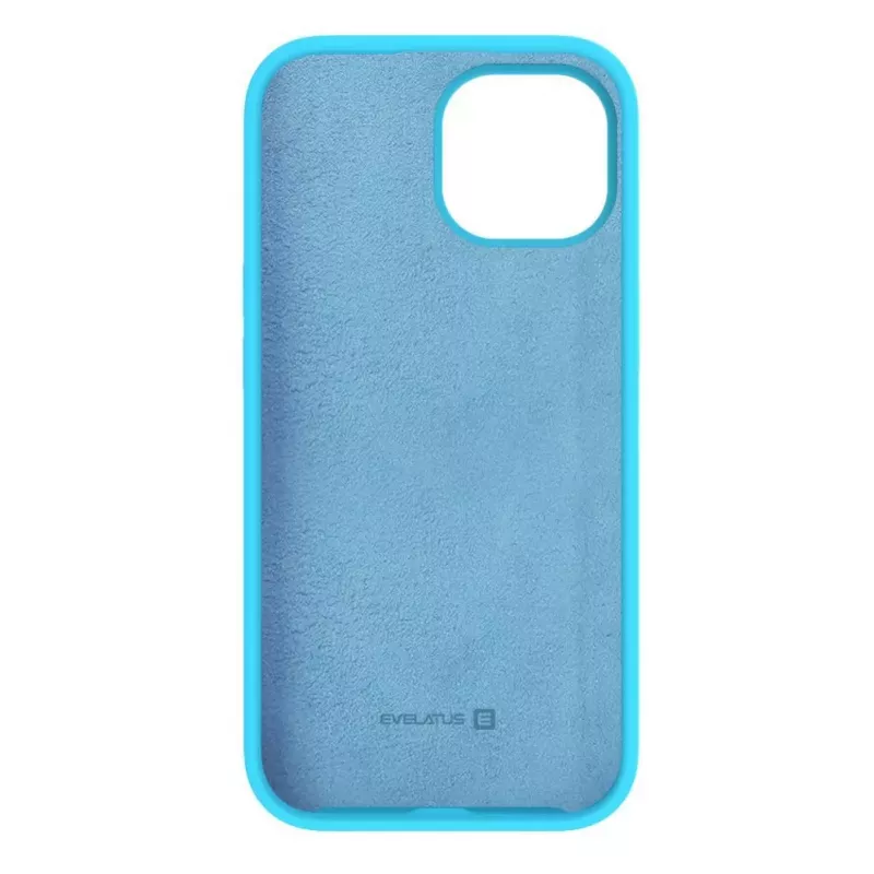 Evelatus Custodia in silicone Premium Soft Touch per Apple iPhone 15 blu ciano