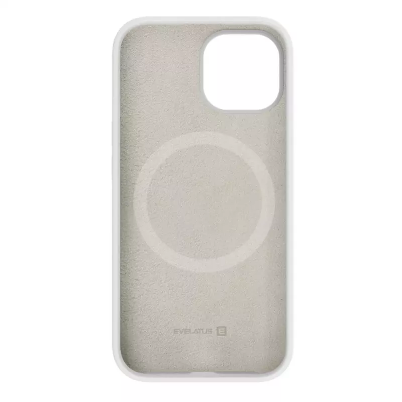 Evelatus Custodia in silicone Premium MagSafe Soft Touch per Apple iPhone 15 bianca