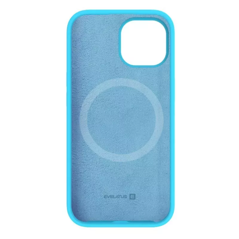 Evelatus Custodia in silicone Premium MagSafe Soft Touch per Apple iPhone 15 blu ciano