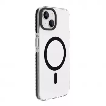 Evelatus Custodia trasparente PC+TPU con MagSafe per Apple iPhone 15 Plus nera trasparente
