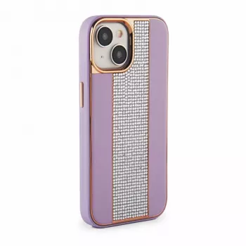 iLike custodia in pelle con diamanti per Apple iPhone 15 rosa sabbia