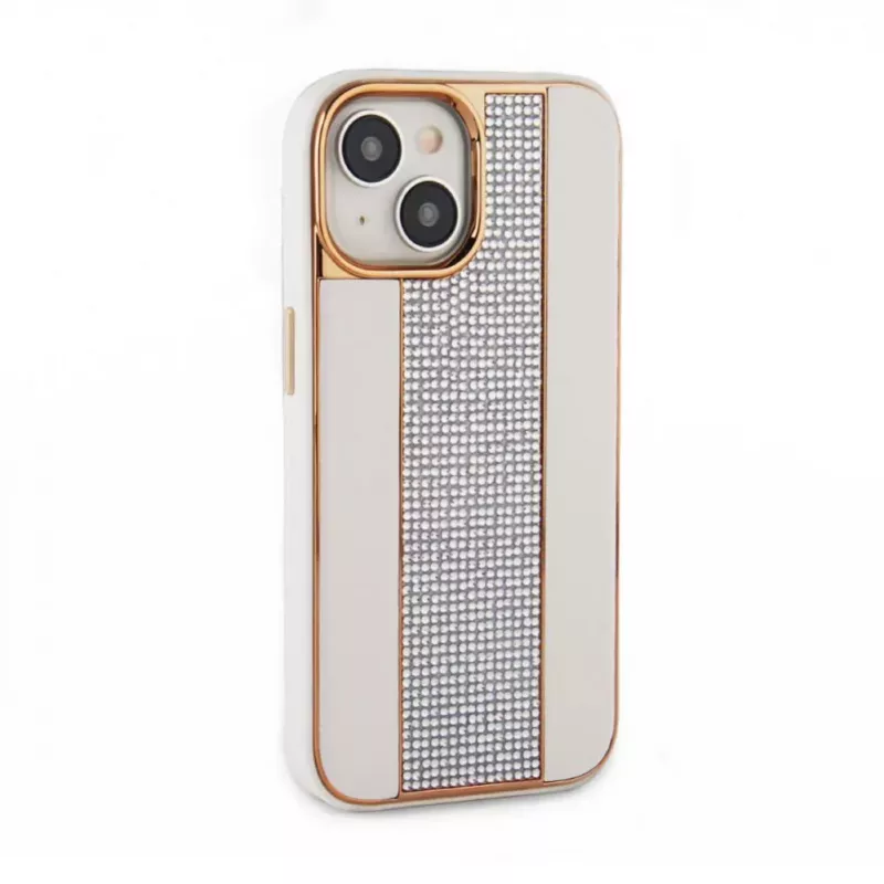 iLike custodia in pelle con diamanti per Apple iPhone 15 bianco