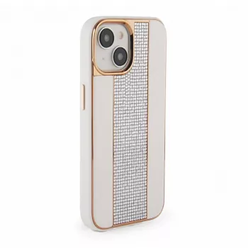 iLike custodia in pelle con diamanti per Apple iPhone 15 bianco