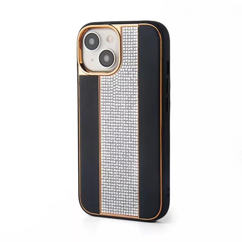 iLike custodia in pelle con diamanti per Apple iPhone 15 nero