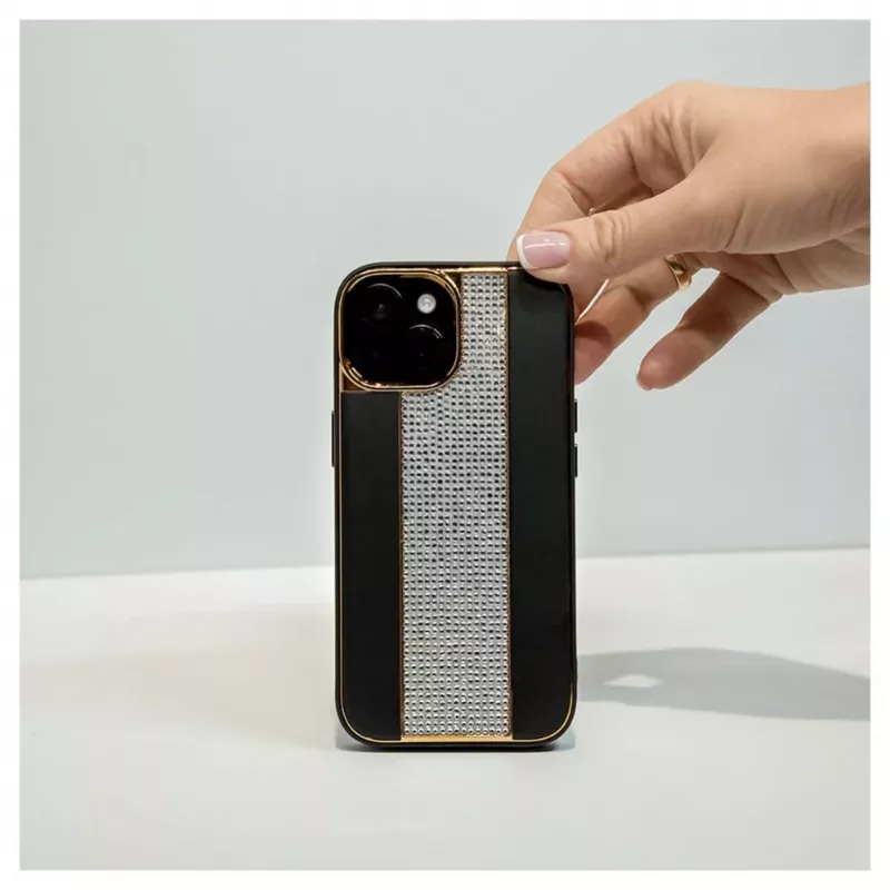 iLike custodia in pelle con diamanti per Apple iPhone 15 nero