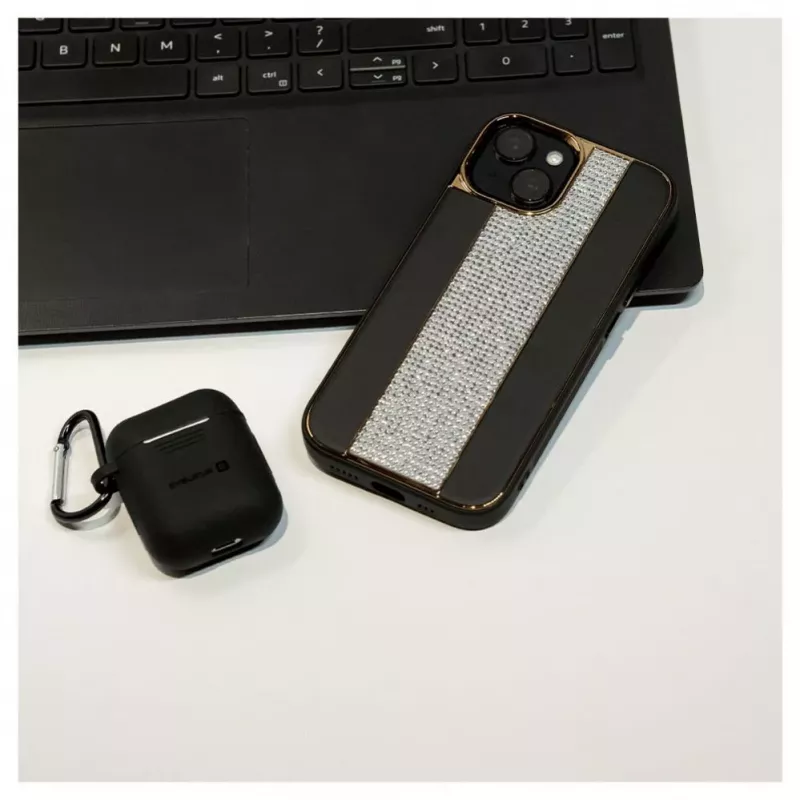 iLike custodia in pelle con diamanti per Apple iPhone 15 nero