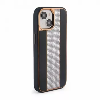 iLike custodia in pelle con diamanti per Apple iPhone 15 nero