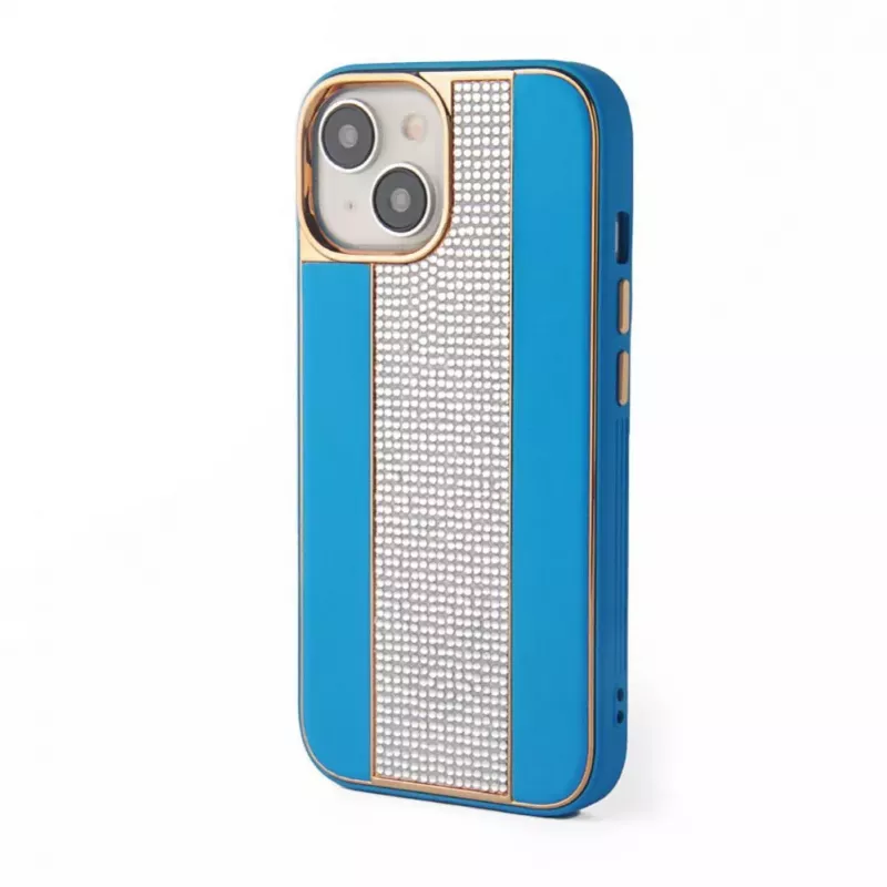 iLike custodia in pelle con diamanti per Apple iPhone 15 blu